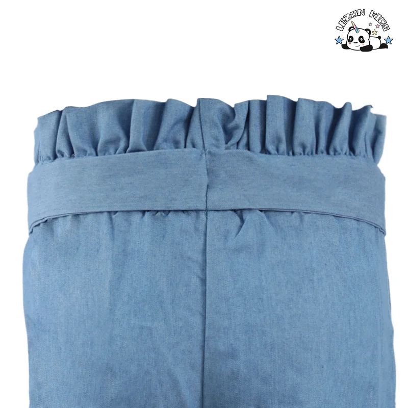 LEZONKIDS - Factory Direct Price Custom Blue Denim 2pcs Casual Button Girls Clothing Sets 6-7 Years for Summer